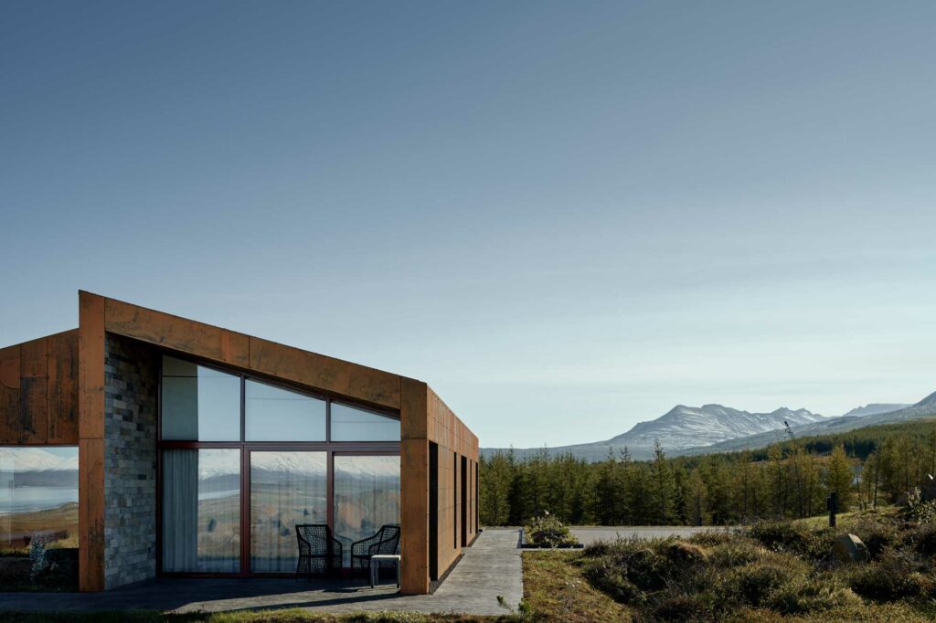 Corten steel home in the North of Iceland with large windows